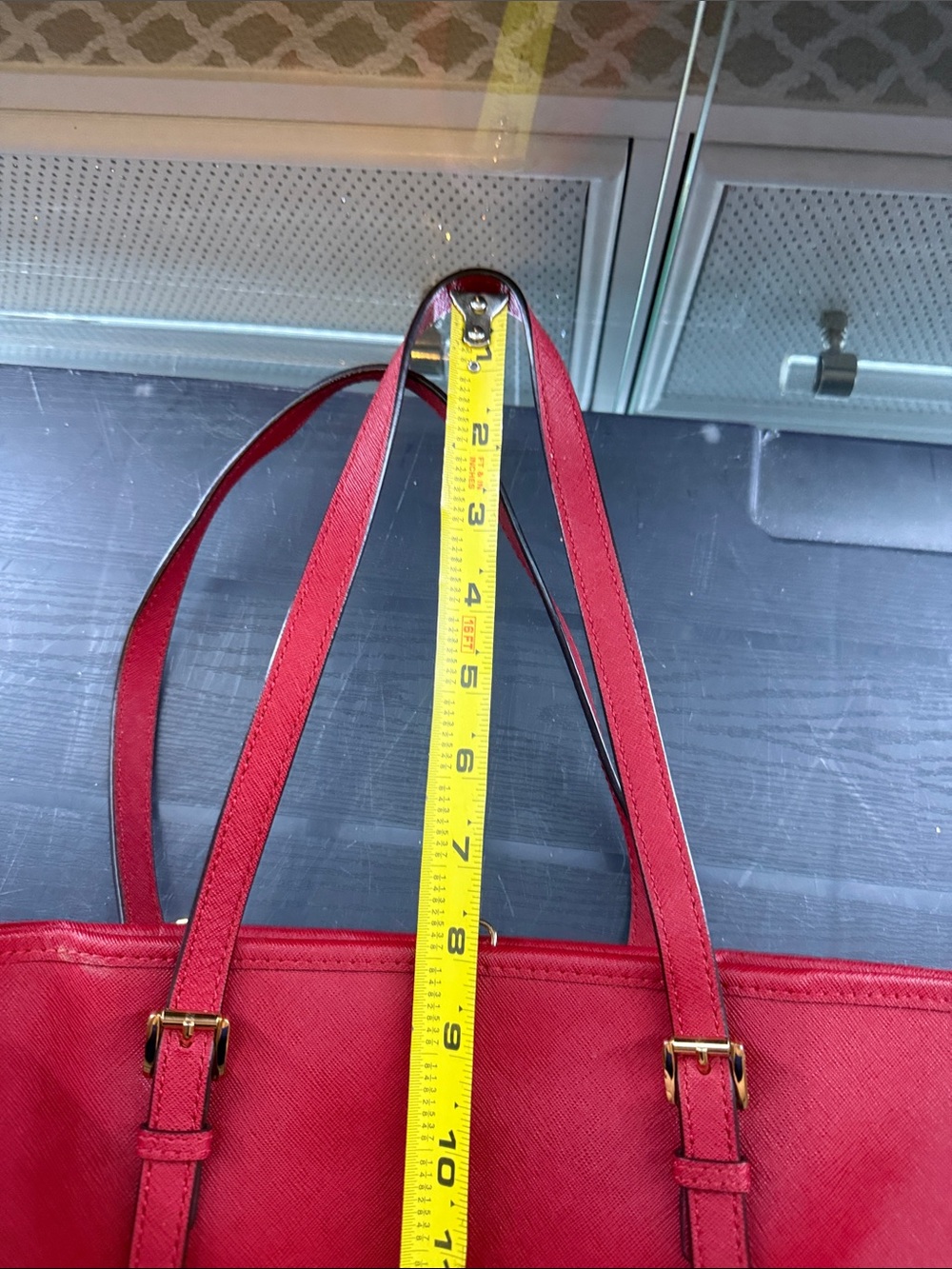 Michael Kors Bright Red Leather Tote with Gold MK Charm - Picture 12 of 16